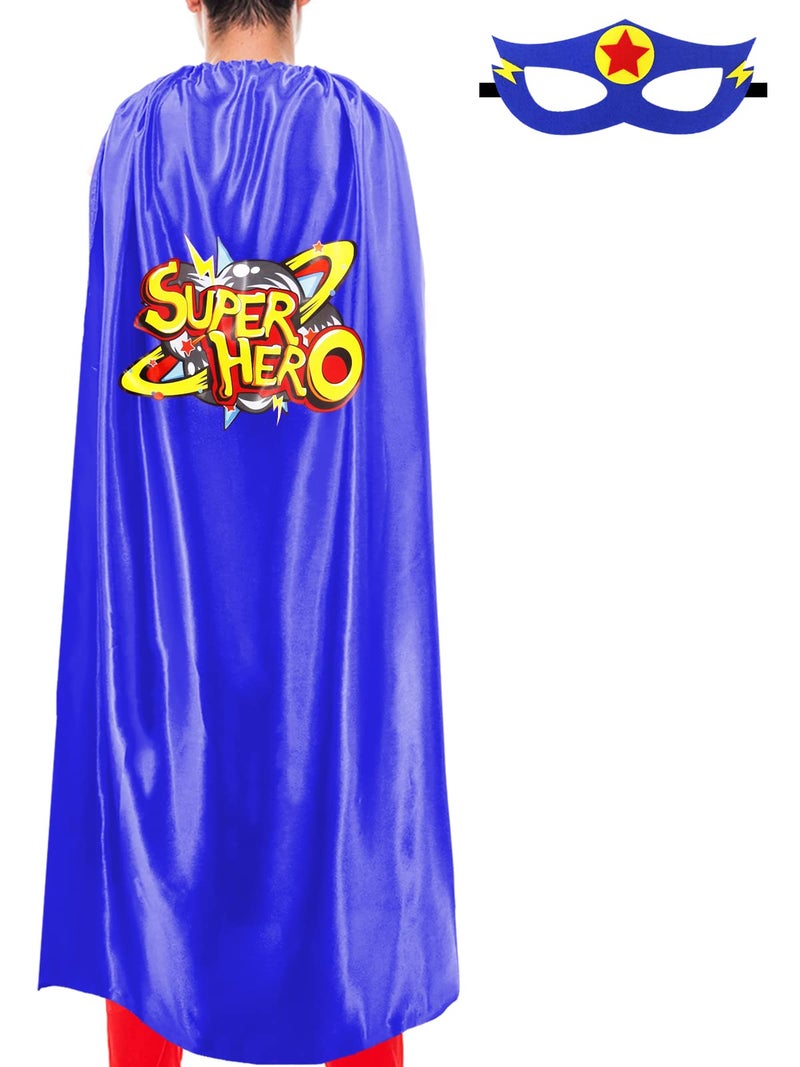 iROLEWIN Adults Superhero-Cape and Mask for Women Men Super-Hero Costumes Spirit Day Team Dress-up-Halloween Party Favors (Blue Superhero) - Image 1
